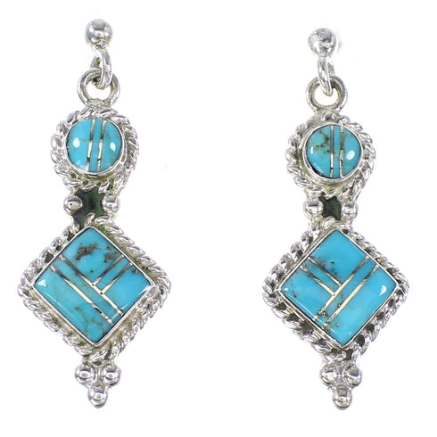 Turquoise Genuine Sterling Silver Southwestern Post Dangle Earrings AX94598